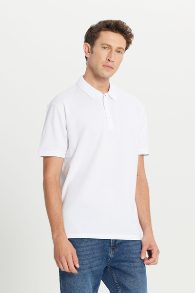 ALTINYILDIZ CLASSICS Λευκό ανδρικό μπλουζάκι Polo γιακά με λεπτή εφαρμογή - 100% βαμβάκι, χωρίς μπούκλες