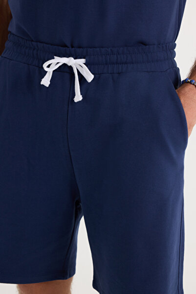 Tudors Relax Fit Comfortable Cut 100% Cotton Lightweight Thick Special Design Men's Navy Blue Shorts Tracksuit Set