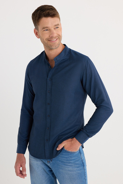 Tudors Pánska Slim Fit Slim Fit bavlnená košeľa s golierom námorníckej modrej s jednoduchým žehlením