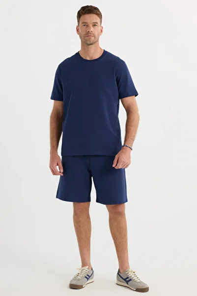 Tudors Relax Fit Relaxed Cut 100% Cotton Special Design Men's Navy Blue Shorts Tracksuit Set
