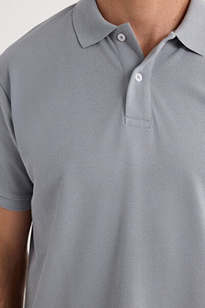 Tudors Men's Regular Fit Classic Cut Cotton Soft Textured Cool Holding Fabric Solid Gray Polo Neck T-Shirt