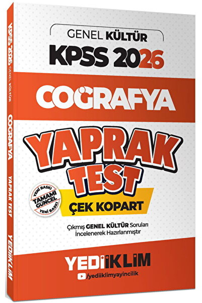 Yediiklim Yayınları 2026 KPSS AGS Genel Kültür Coğrafya Çek Kopart Yaprak Test