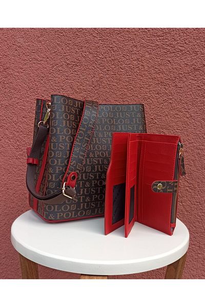 Just Polo Coffee Color Red Bag Wallet Combination for Women - Tm2117