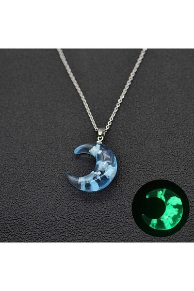 AlpCollection Phosphorescent Blue Cloud Neon Glow in the Dark Moon Chain Necklace