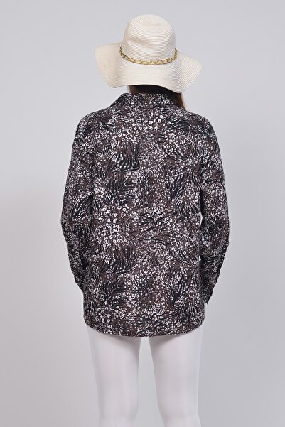 TUSSE Women's Zebra Leopard Patterned Viscose Large Size Shirt