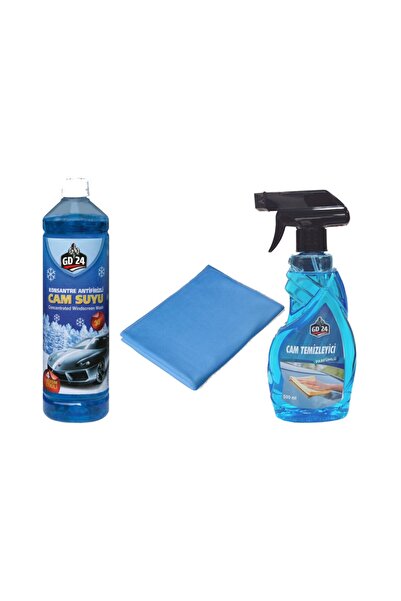 GD 24 Gd24 Cam Temizleme Spreyi (500 Ml) + Antifrizli Cam Suyu 1 Lt + Cam Bezi