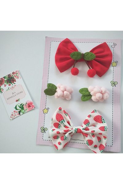 MİNELLASTORE Minella Store School Kids Fruit Patterned 3-Piece Clip Buckle