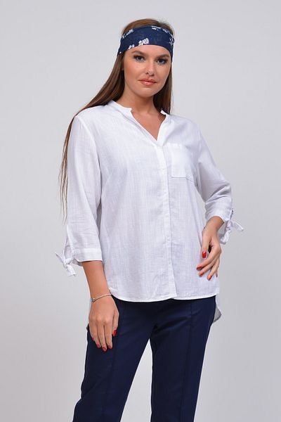 TUSSE Plus Size White cotton Shirt - SoliD color, Lace-up Sleeves