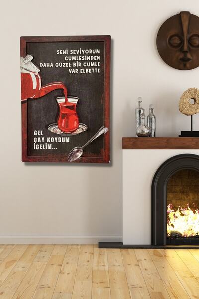 NT Handmade 3 Boyutlu Ahşap Tablo - Gel Çay Koydum Içelim 3d Görünümlü Mdf Du...