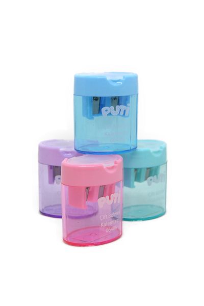 Puti 06406 Pastel Color Double Blade Quality Pencil Sharpener with Tank - 1 Piece