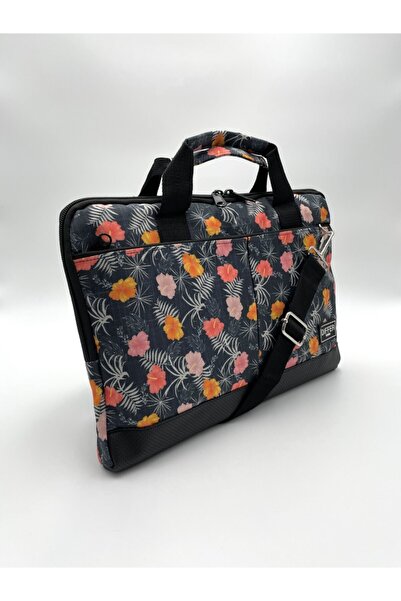 Differ Studio حقيبة كمبيوتر محمول/ماك بوك/نوت بوك/كمبيوتر محمول بحجم 15.6 بوصة بنمط زهرة من قماش الدنيم