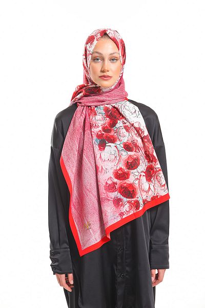 19V69 ITALIA Cherry Pomegranate Flower Shawl Floral Pattern Elegante Series with Scarf Hanger 75x200 Cm