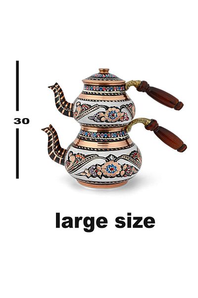Alone Large Size Copper Teapot with Erzinjanian Wooden Handle Patterned Teapot Tea Pot