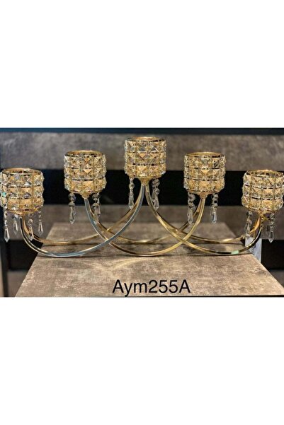 KÜBRAHOME'S Decovien Kristal Taşlı 5 Li Rose Gold Şamdan