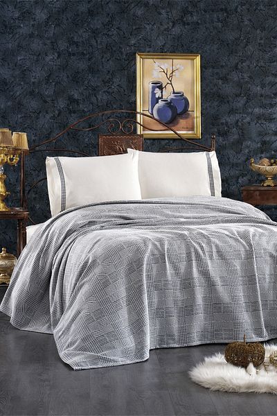Luvana Home طقم بايك قطن مزدوج من نيهان 4 قطع أنثراسيت