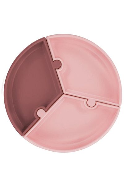 OiOi Coco Store Puzzle Vakum Tabanlı Silikon Tabak Pembe Bordo
