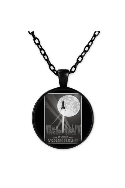 astak قلادة سلسلة سوداء على شكل قمر فلايت Bll563