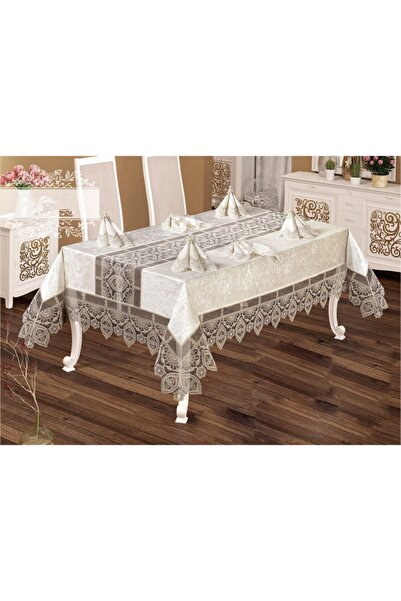 Haspen Linda 12 Napkin Velvet Fabric French Laced 25 Piece Luxury Dining Set