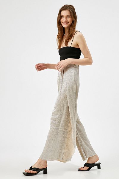 Koton Damen-Hose mit weitem Bein in Metallic-Optik