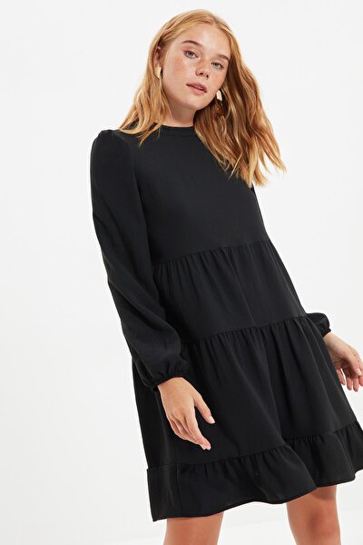 Trendyol Collection Černé tkané šaty širokého střihu TWOAW21EL0283