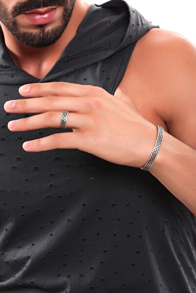 LABALABA Erkek Antik Gümüş Kaplama Ayarlanabilir Duvar Baskılı Yüzük Kelepçe ...