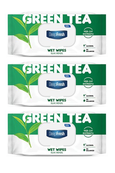 Deep Fresh Natural Essences Green Tea Wet Wipes 3 X 120 Sheets