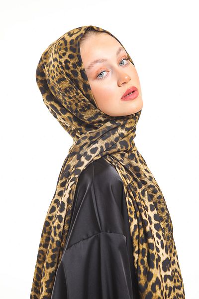 19V69 ITALIA Black Gold Shawl Leopard Pattern Modal Series with Scarf Hanger and Gift Set 75x200 Cm