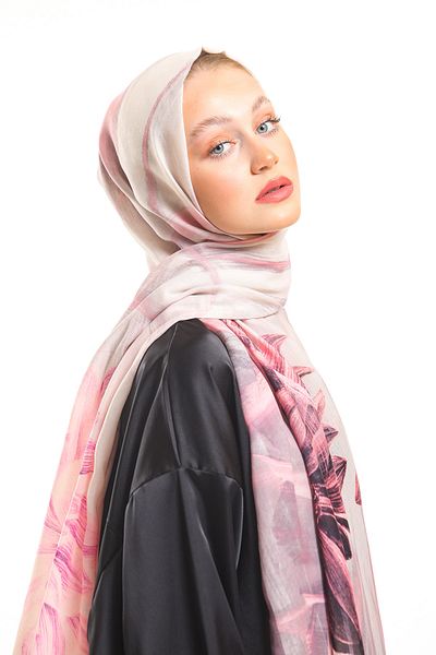 19V69 ITALIA Cream Powder Shawl Geometric Floral Pattern Pavia Series with Scarf Hanger 90x200 cm