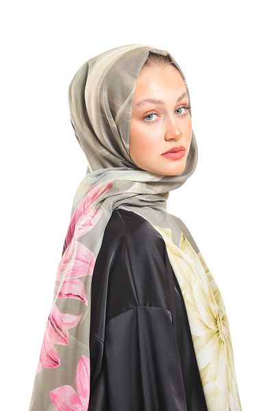 19V69 ITALIA Mink Cream Shawl Geometric Floral Pattern Pavia Series with Scarf Strap 90x200 cm