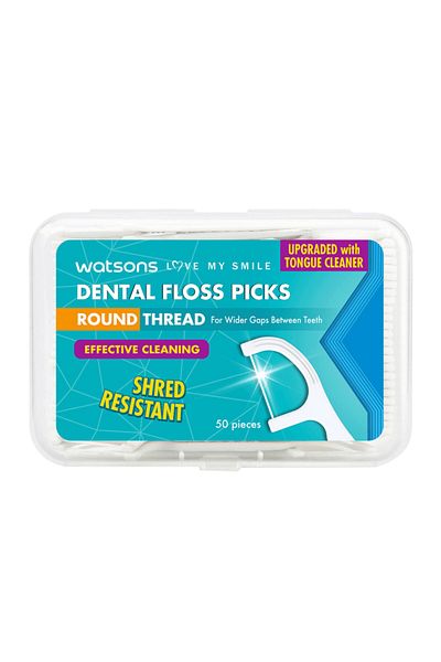 Watsons Raund Thread Dental Floss Picks Mint 50 Pieces