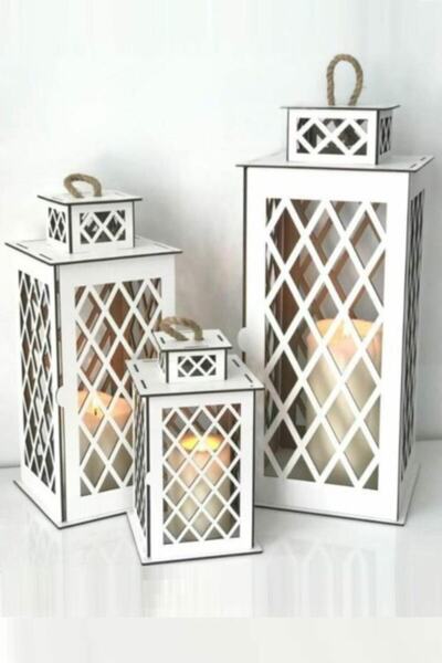 Genel Markalar 3'lü Ahşap Fener Mumluk Seti