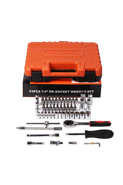 Depolife 1/4'' Professional AutomatiC RatChet SoCket Set - 53 PieCes, Set with Hex Adapter and Bag