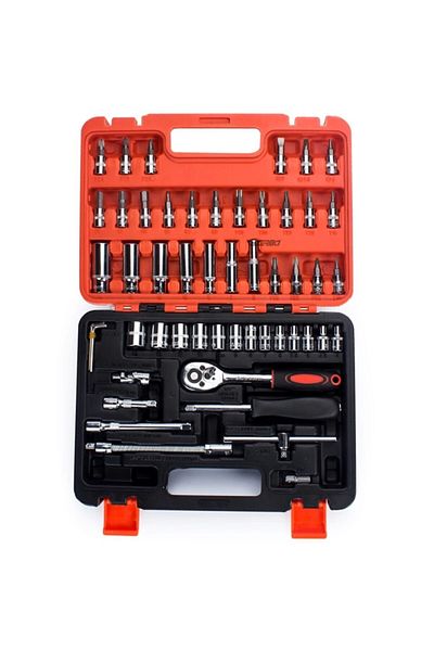 Depolife 1/4'' Professional AutomatiC RatChet SoCket Set - 53 PieCes, Set with Hex Adapter and Bag
