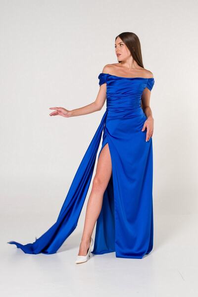 SpringStore Rochie de seară din satin cu umăr dezactivat Saks