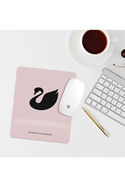Özer Store Pink No Rain, No Flowers Rectangular Mouse Pad with Wrist Support Mouse Pad