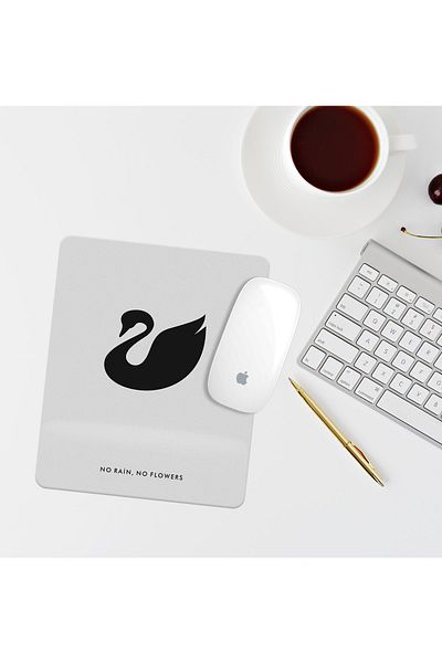 Özer Store Gray No Rain, No Flowers Rectangular Mouse Pad with Wrist Support Mouse Pad