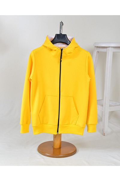 KİDSPİTİRCİK Hanorac unisex pentru copii, galben, cu fermoar, cardigan din bumbac pieptănat, 4 sezoane