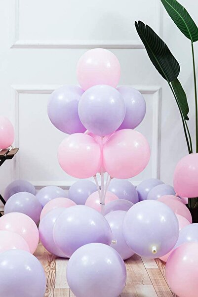 Trend Hediye Sepeti معكرون باستيل بنفسجي ليلكي - بالون وردي 30 قطعة