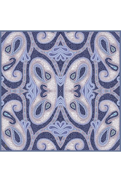 19V69 ITALIA Blue Cream Italian Chiffon Scarf Mandala Patterned Scarf 140x140 cm