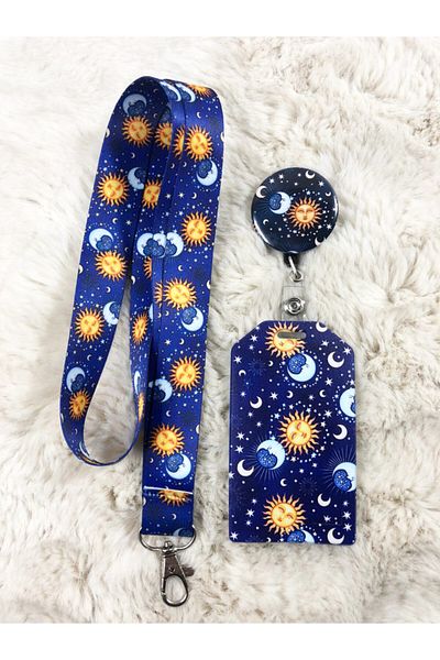 Hediyebum Moon Sun Neck Strap Yoyo and Upright Card Holder Set