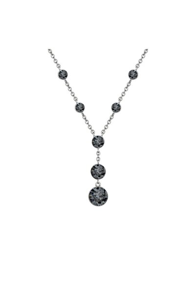 Merano Design Kadın Gri Swarovski Üç Taşlı Kolye GKS506N