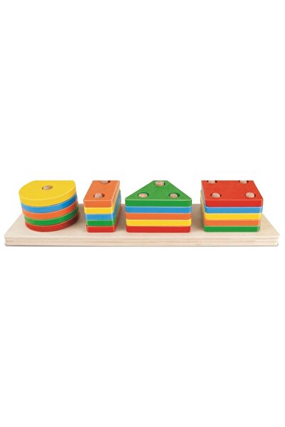 HAMAHA Wooden Toys Doğal Ahşap Eğitici Oyuncak Dikdörtgen 4'lü Sütun Geometri...