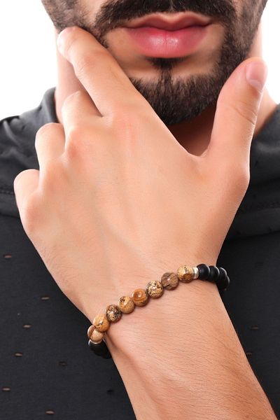 LABALABA Men's Tibetan Agate & Matte Onyx Natural Stone Bracelet