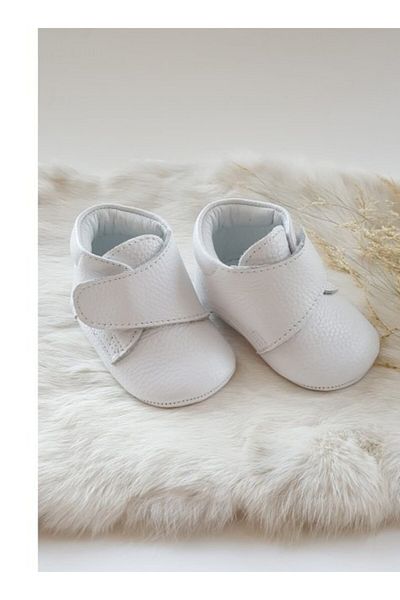 Hodore White Genuine Leather Velcro Baby Boots