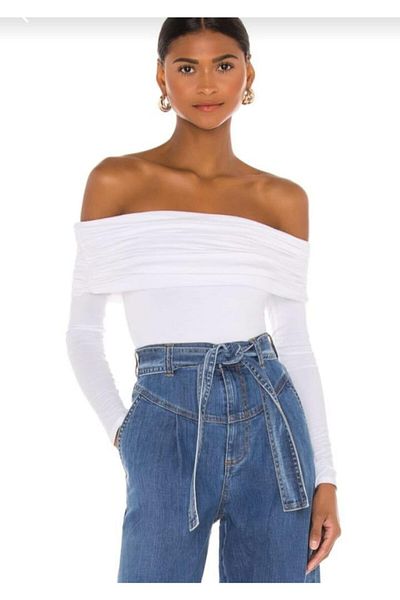 Nsb Tasarım Women's Off Shoulder Shirring Detailed Bodysuit