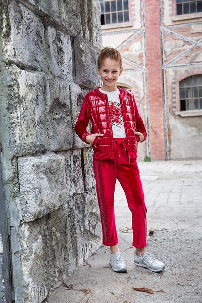 incity Girl's Red Velvet Tracksuit Set