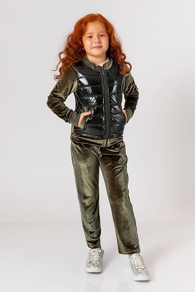 incity Girl's Khaki Velvet Tracksuit Set