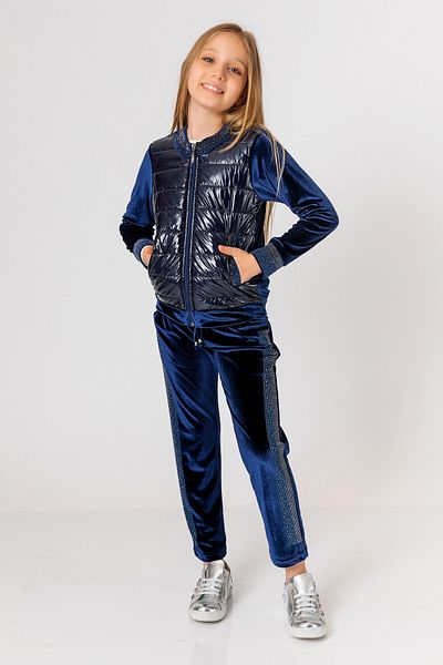 incity Girl's Navy Blue Velvet Tracksuit Set