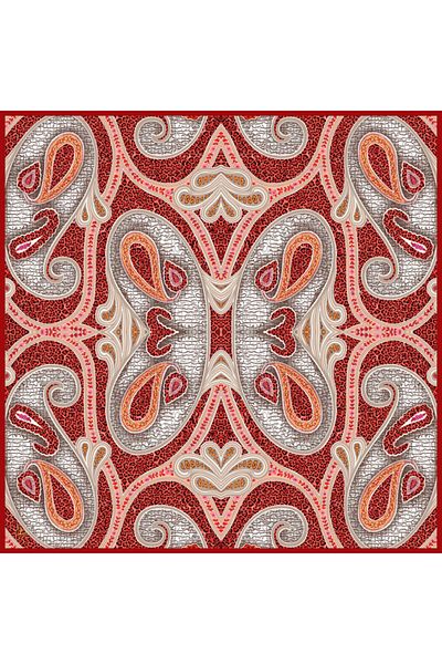 19V69 ITALIA Red Gray Italian Chiffon Scarf with Mandala Pattern 140x140 cm