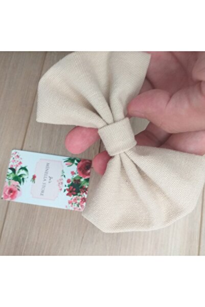 MİNELLASTORE Okul Hediyelik Açık Kahve Keten Duck Kumaş Klipsi Fiyonk Toka